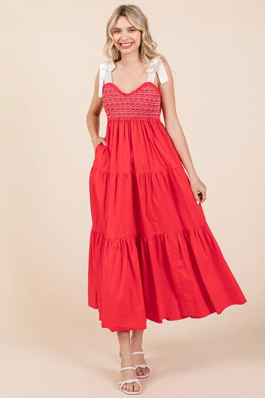 Ribbon Strap Tiered Maxi Dress