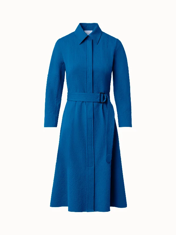 Cotton Seersucker Bell Shaped Shirt Dress