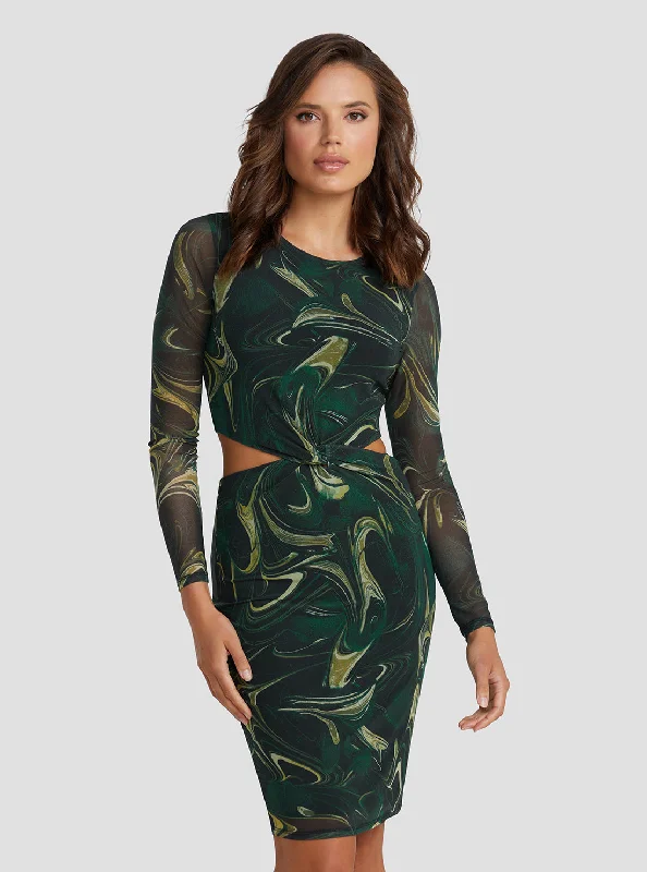 Eco Marble Green Print Lainey Mini Dress.