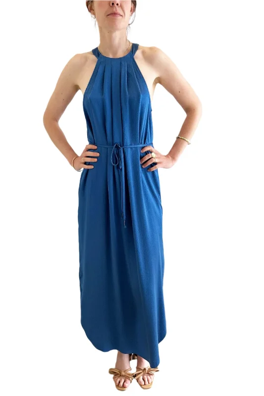 Go Silk Go Draped Over Halter Dress in Cornflower