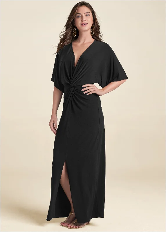 Twist Front Maxi Dress - Black