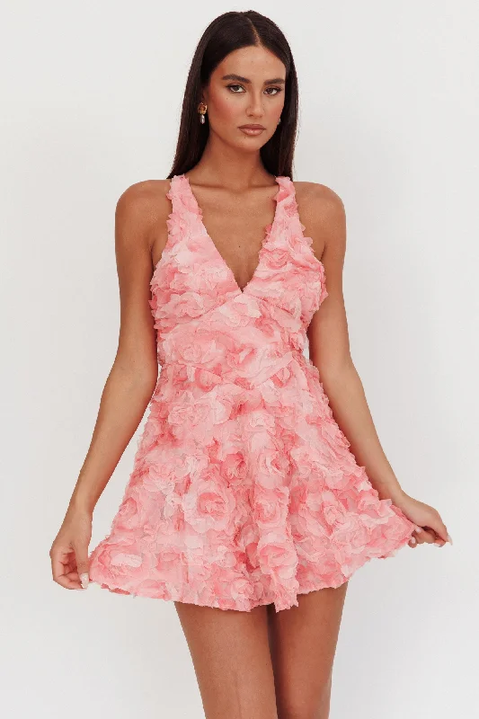 Lavalle Criss-Cross Embellished Mini Dress Pink