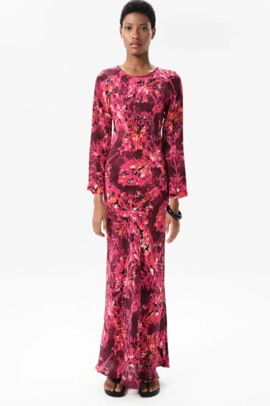 Maria Cher Ceibo Catia Long Dress in Fuchsia Shibori