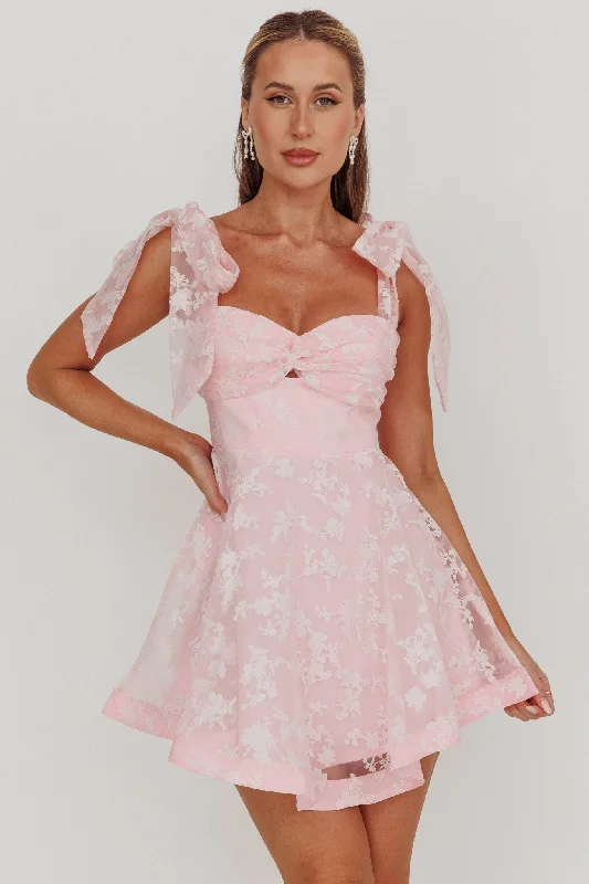 Oliana Tied Shoulders Keyhole Mini Dress Blush