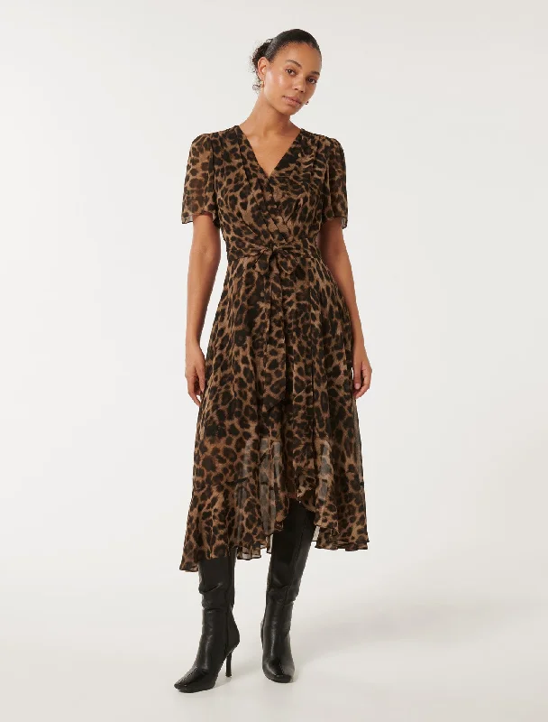 Olivia Printed Wrap Midi Dress