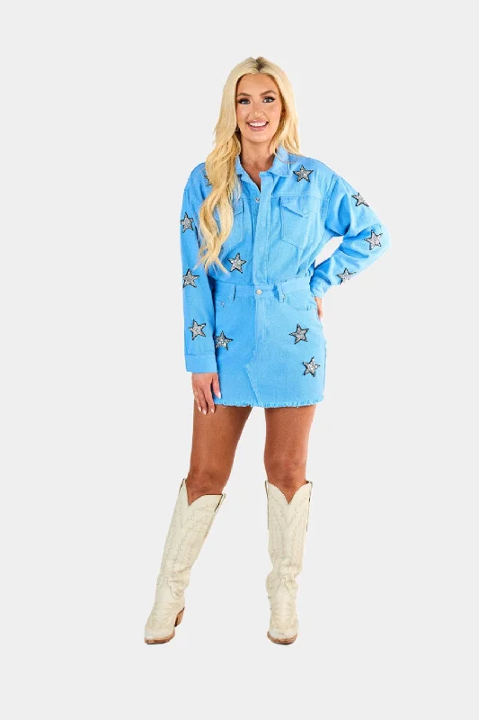 Raelynn Denim Mini Dress - Sky