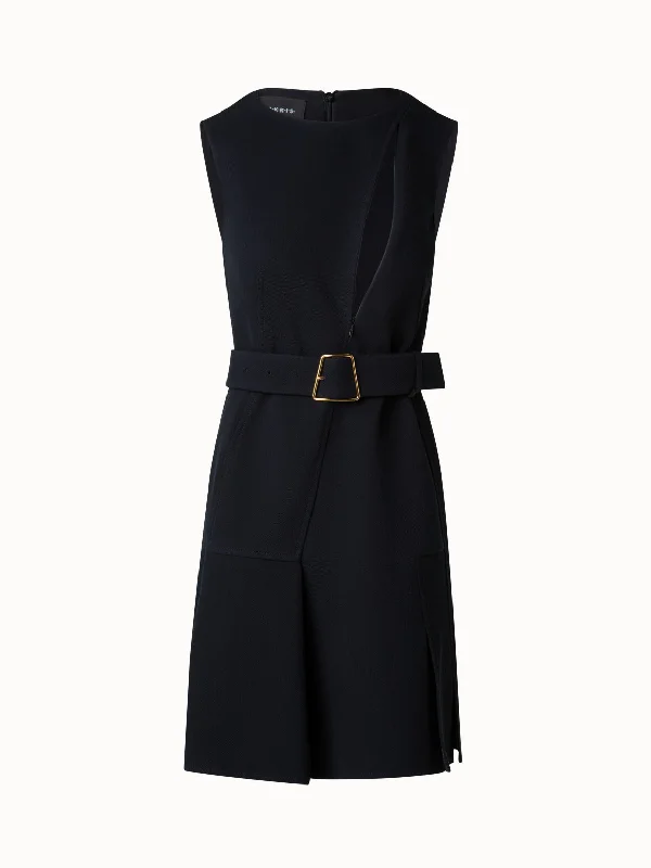 Trench Dress - Sleeveless Cotton A-Line Dress with Zip-Cut-Out