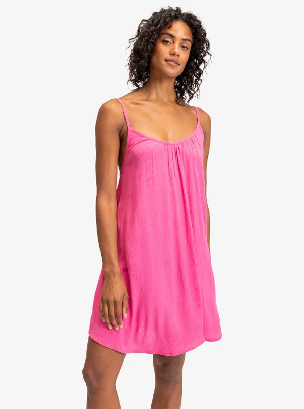 Spring Adventure Solid Dress - Shocking Pink