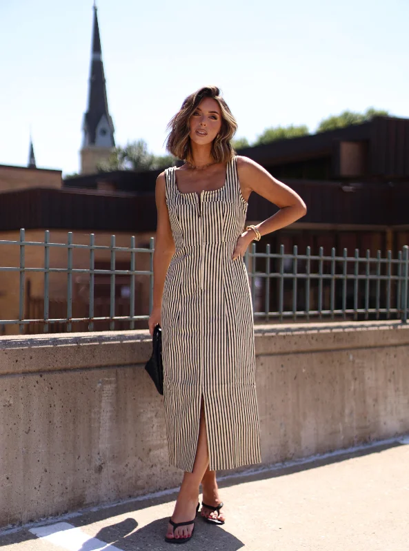 Striped Twill Maxi Dress