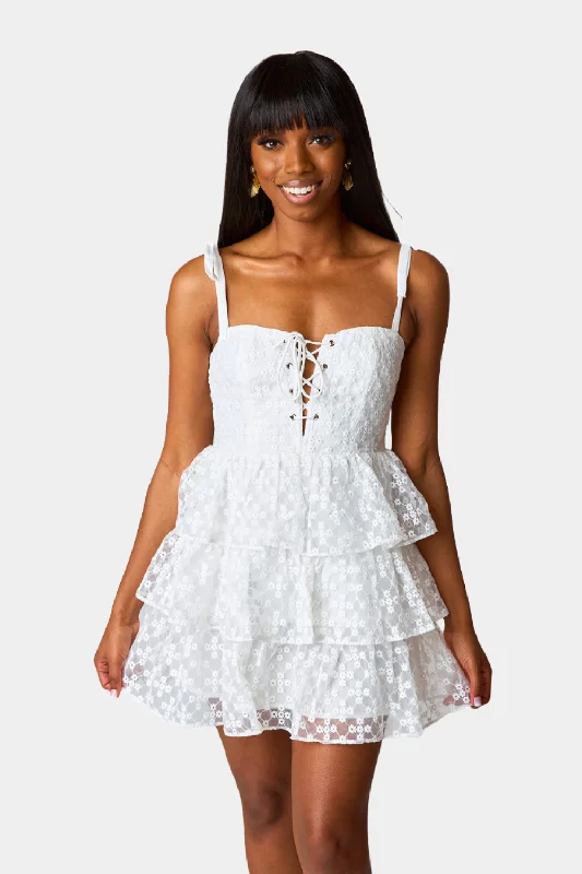 Suzanne Lace Mini Dress - Ivory Eyelet