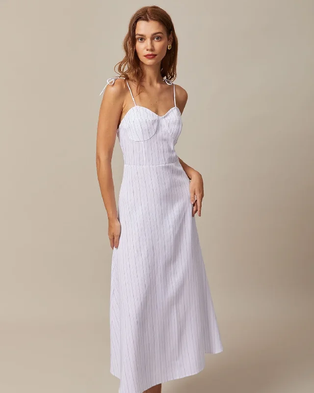 The White Striped Tie Shoulder Maxi Dress