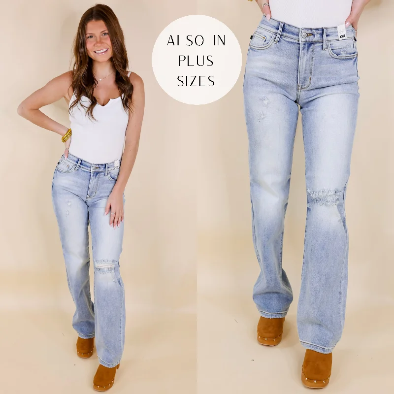 Last Chance Size 20W & 22W | Judy Blue | Invitation Only Destroy Knee Dad Jeans in Light Wash