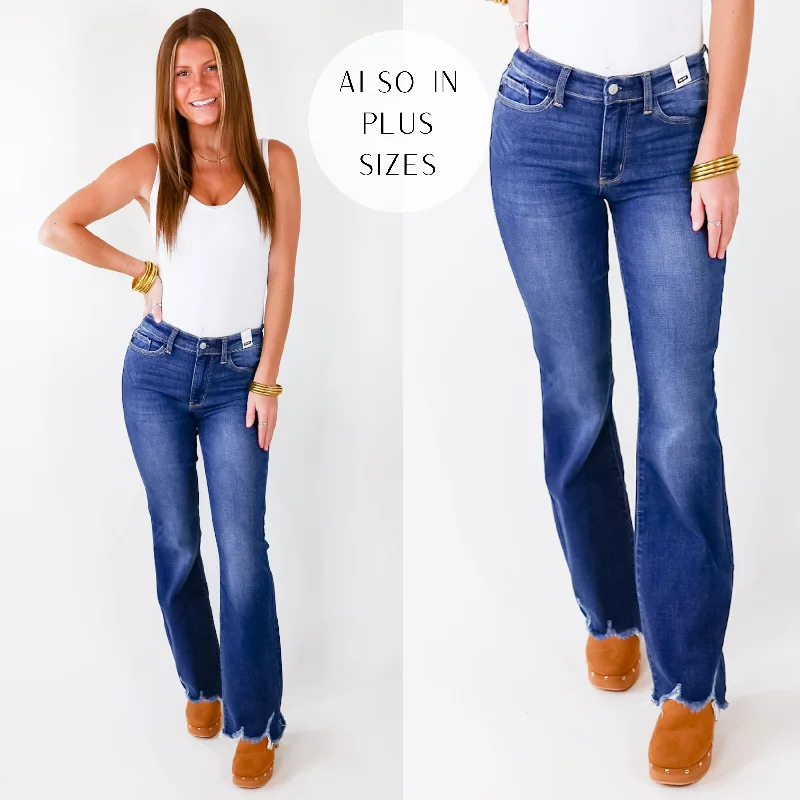 Last Chance Size 0, 22W & 24W | Judy Blue | Meet Your Destiny Distressed Hem Bootcut Jeans in Dark Wash