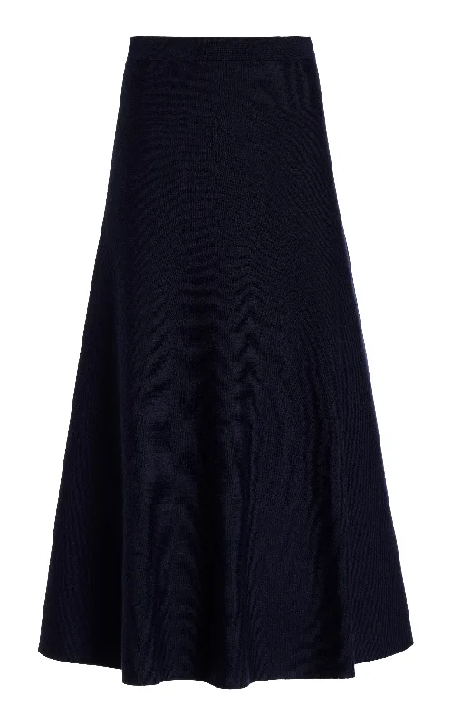 Freddie Knit Midi Skirt in Dark Navy Merino Wool Cashmere