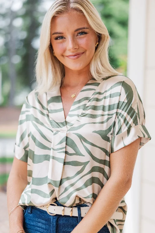 In Your Dreams Olive Green Zebra Blouse