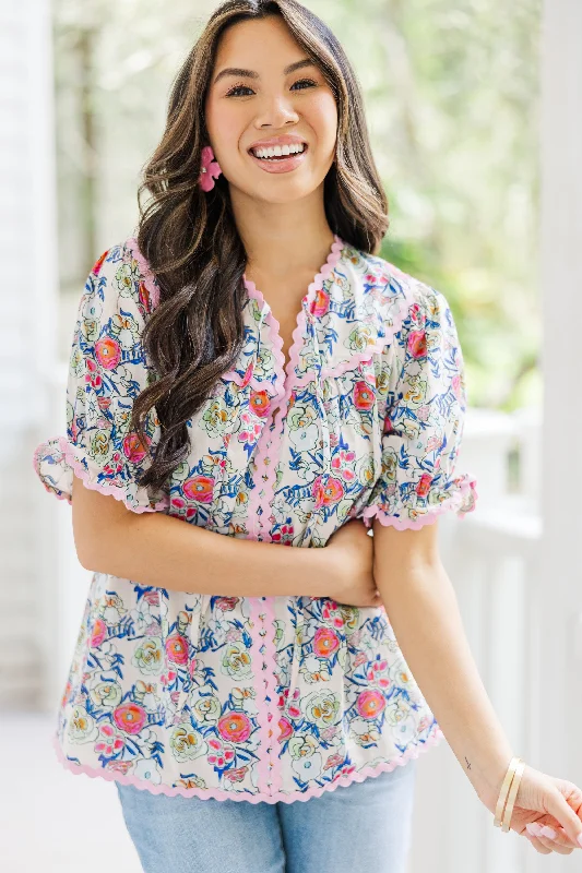 Just Be Happy Pink Floral Blouse