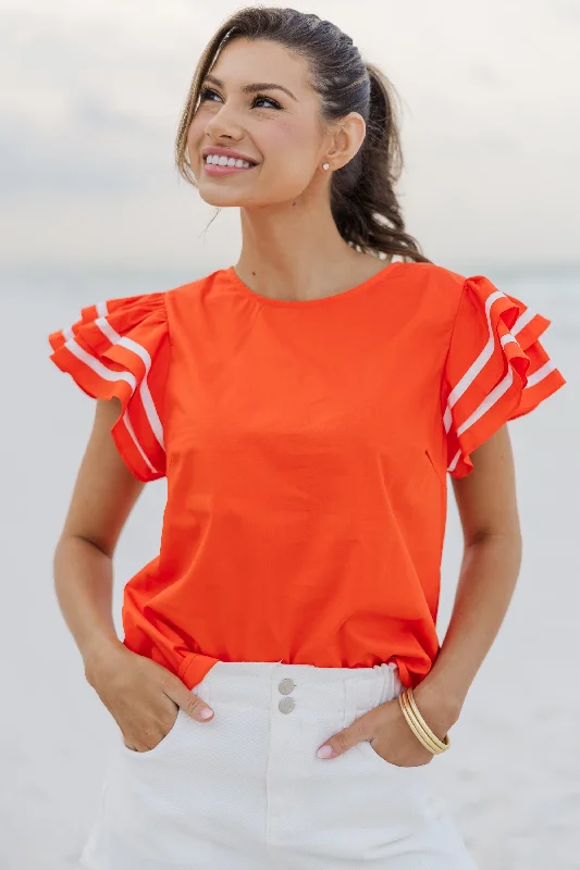 Just For You Orange Ruffled Blouse