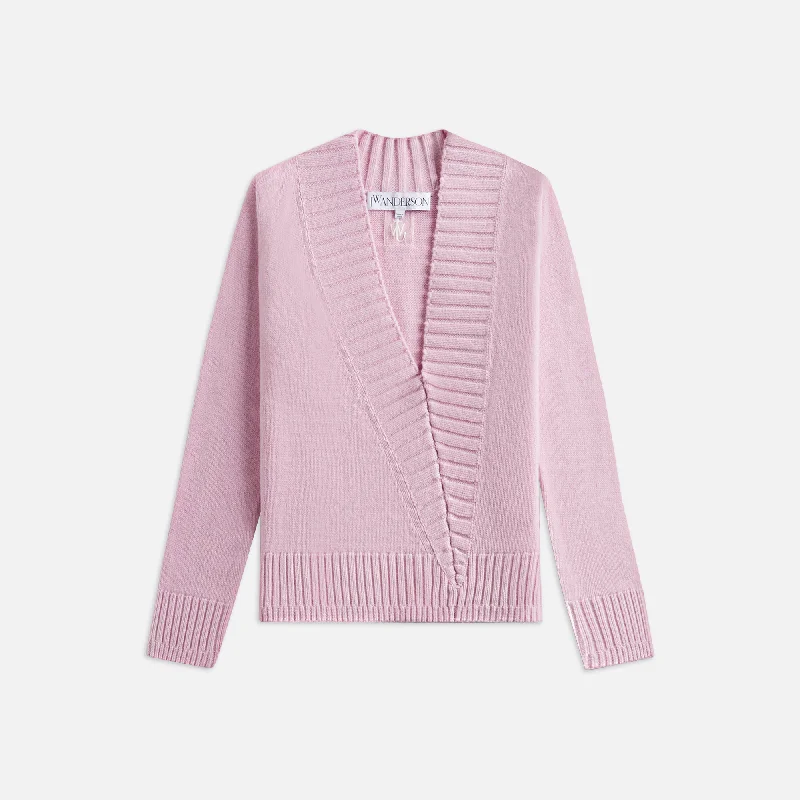 JW Anderson Slanted V Neck Jumper - Pale Pink