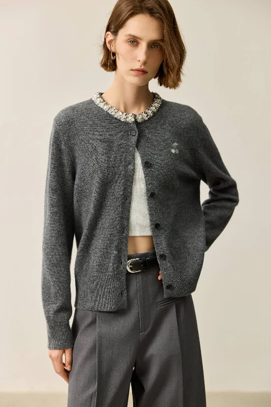 LILY Grey-Tone Wool Heavy Knit Cardigan