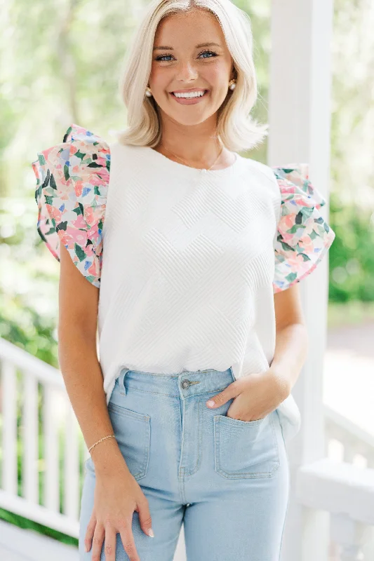 On The Run White Floral Blouse