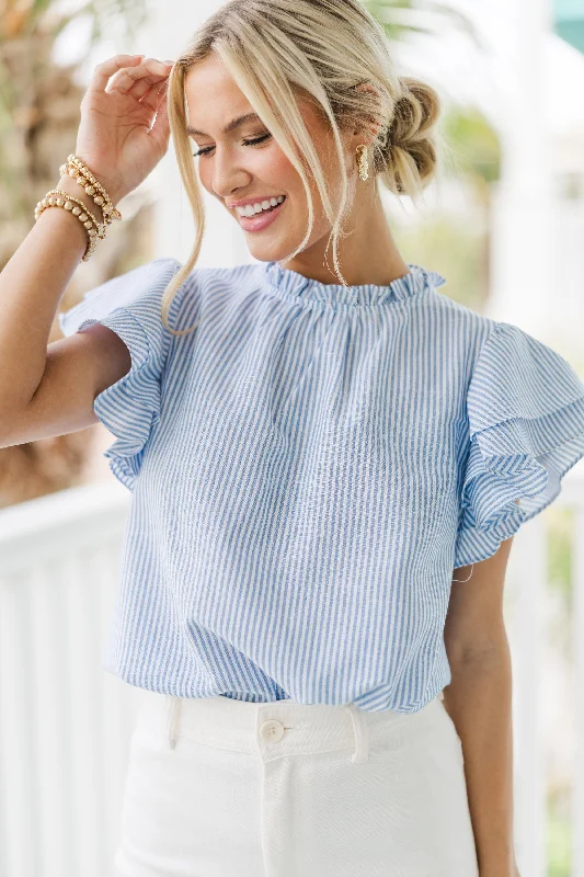 On Your Heart Blue Striped Blouse