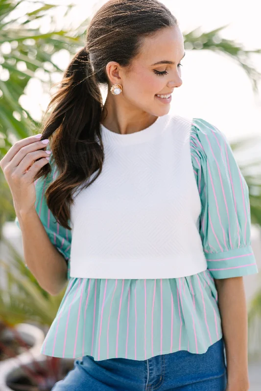 On Your Way Mint Green Striped Blouse