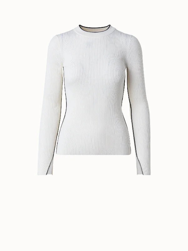 Ribbed Merino Wool Sweater with Contrast Stripe