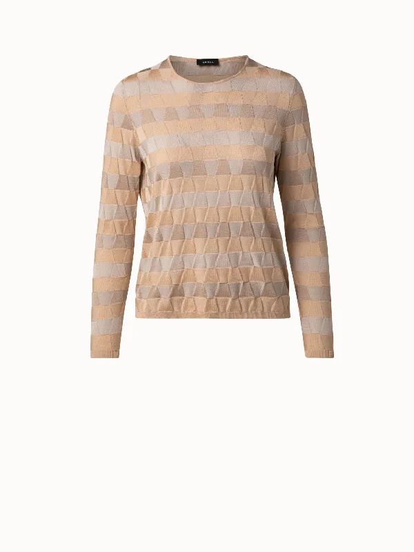 Silk Knit Pullover in Trapezoid Jacquard