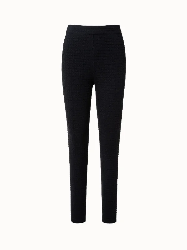 Trapezoid Grid Wool Silk Stretch Jacquard Knit Leggings