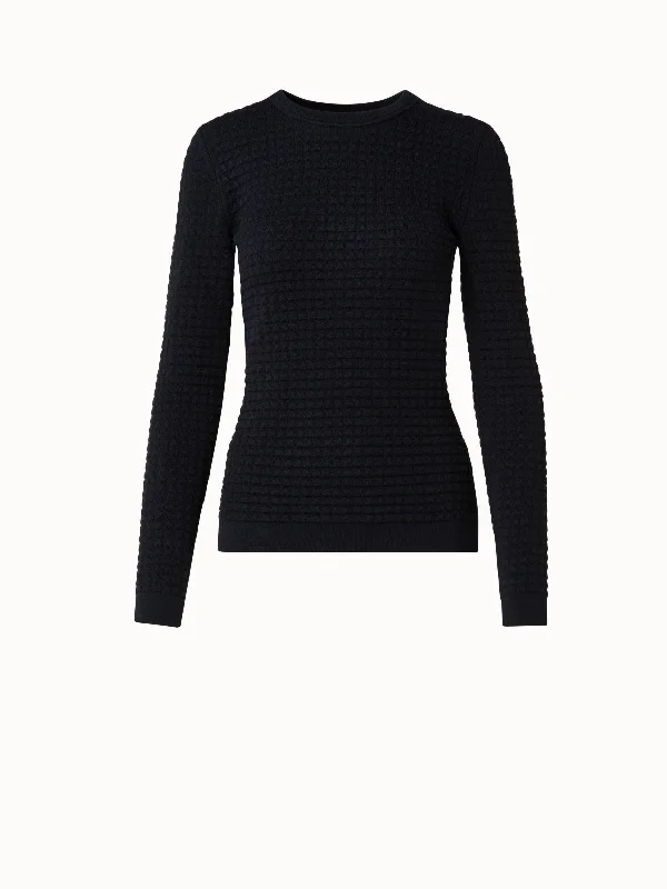 Trapezoid Grid Wool Silk Stretch Jacquard Pullover