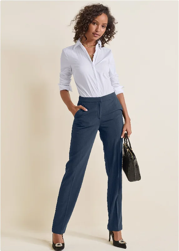 High-Rise Straight Trousers - Navy