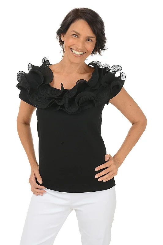 Off-Shoulder Pleated Ruffle Neck Top