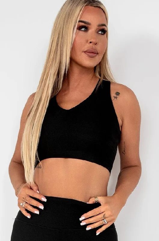 Arabella Black Ribbed Crop Top