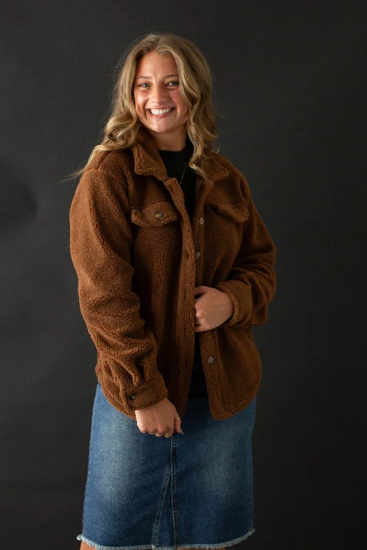 'Barrett' Teddy Sherpa Jacket in Brown