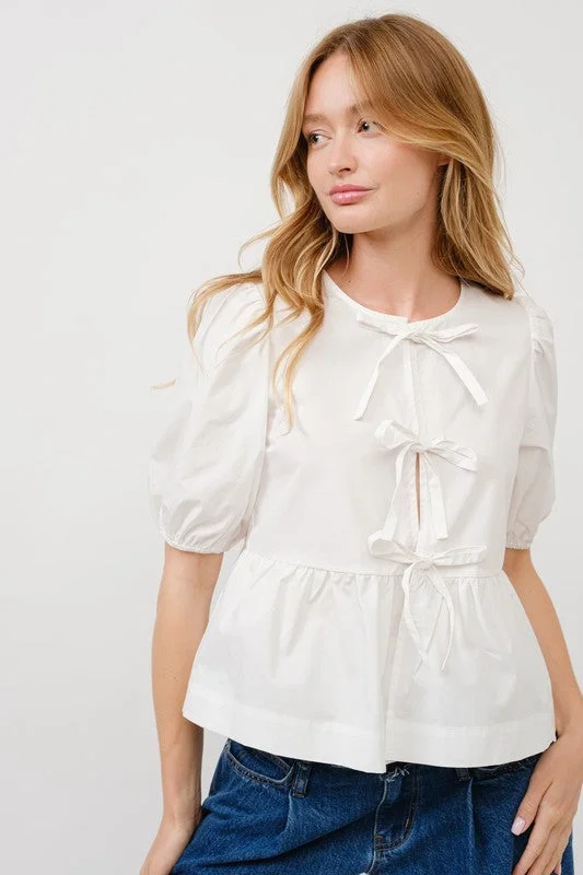 Bow Tie Up Blouse - White