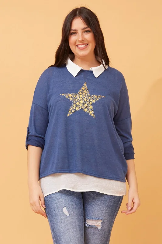 CLANCY STAR PRINT DOUBLE LAYERED TOP