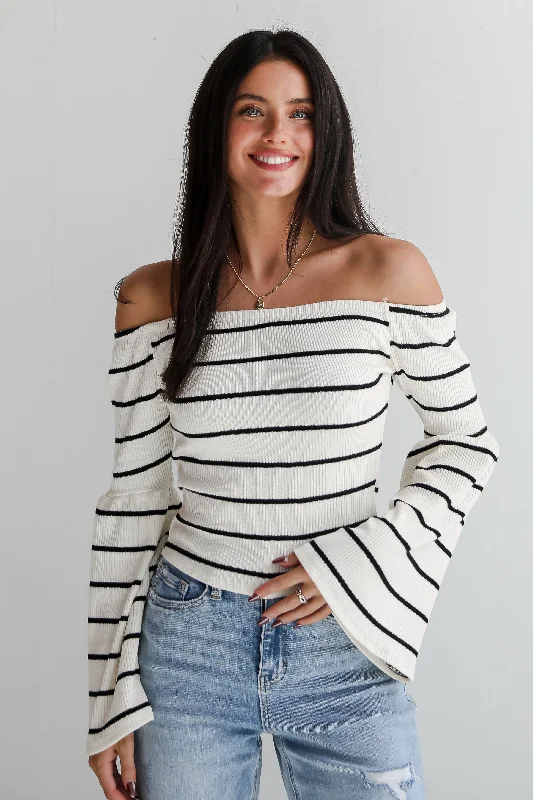 Coveted Favorite Cream Striped Off-The-Shoulder Knit Top