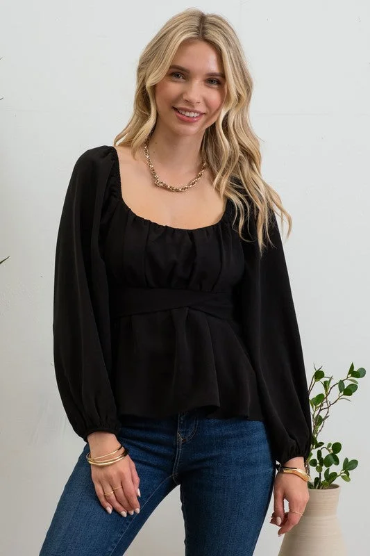 Scoop Neck Blouse - Black