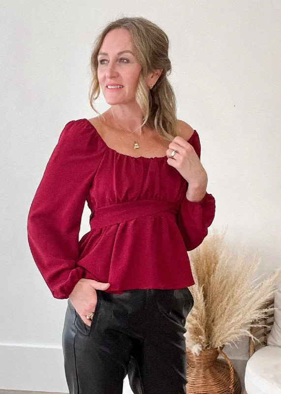 Scoop Neck Blouse - Burgundy