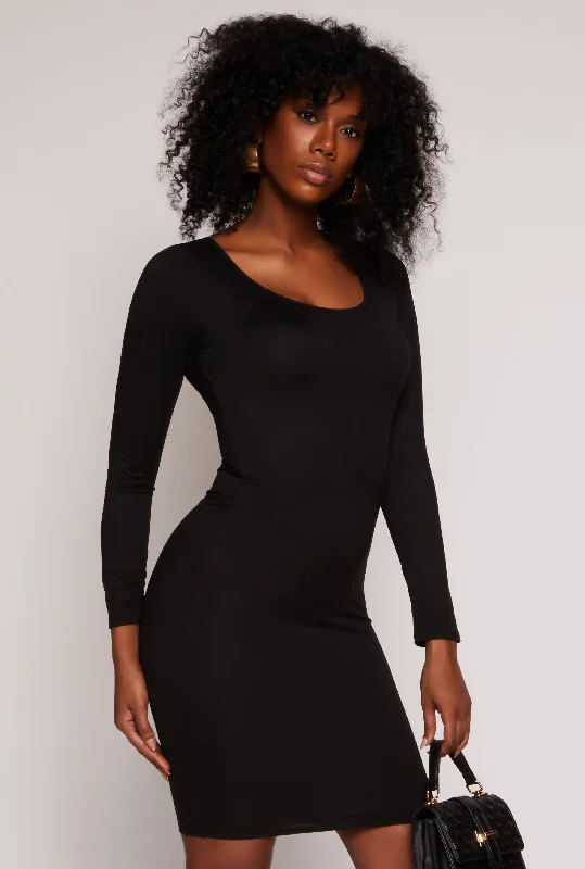 Long Sleeve Scoop Neck Midi Dress