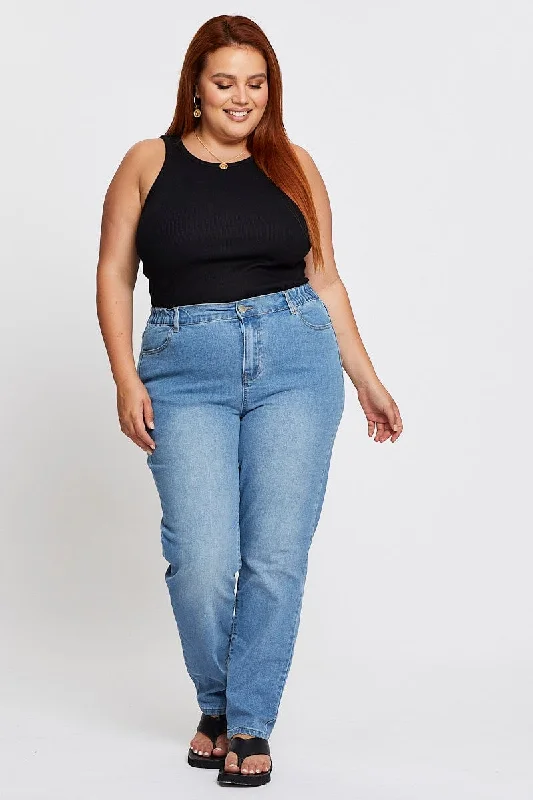 Blue Denim Jean High Rise Crop Straight Leg