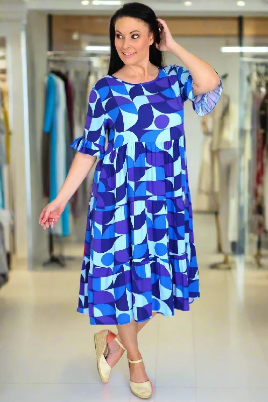 Blue Purple Geometric Midi Dress