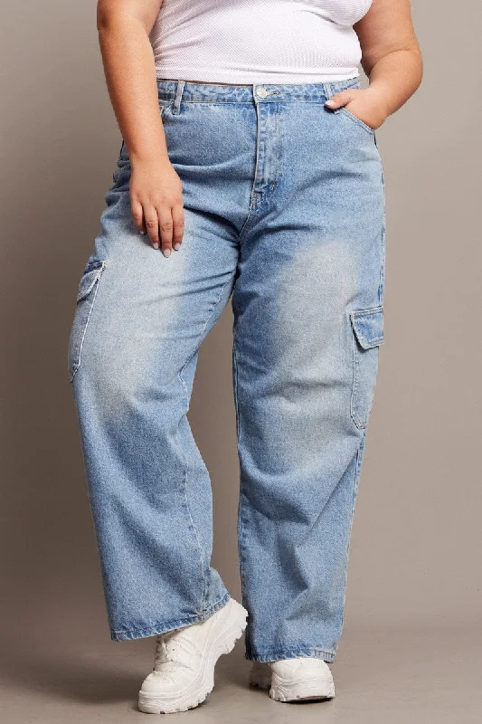 Denim Cargo Jeans High Rise