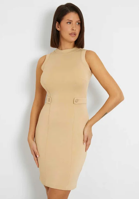 Guess Scuba Bodycon Knee Length Dress, Beige