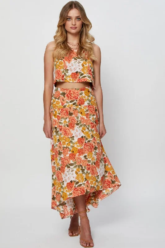 Print Maxi Skirt High Rise