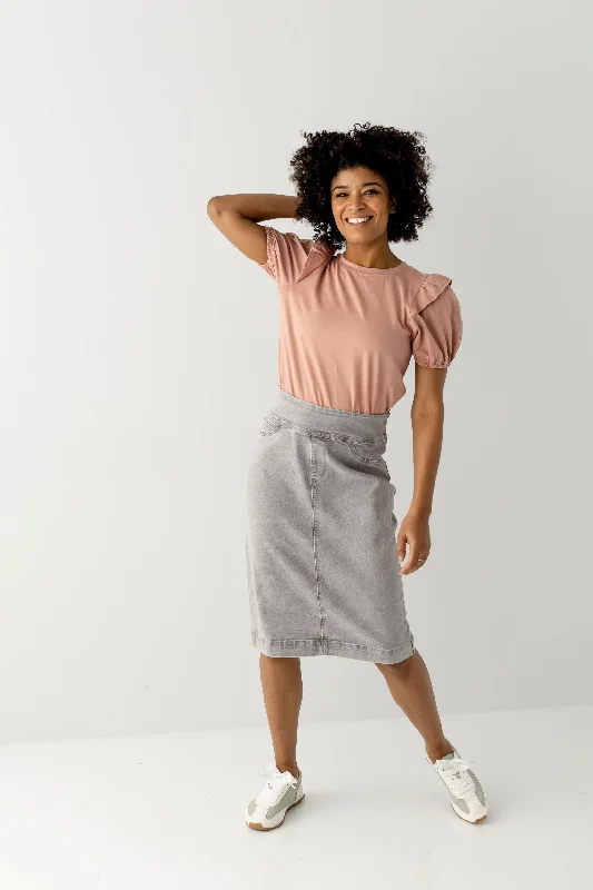 'Sara' Classic Knee Length Denim Skirt in Vintage Grey FINAL SALE