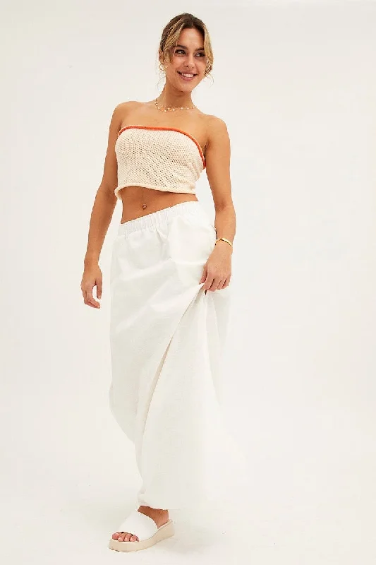 White Maxi Skirt Linen Blend Side Split