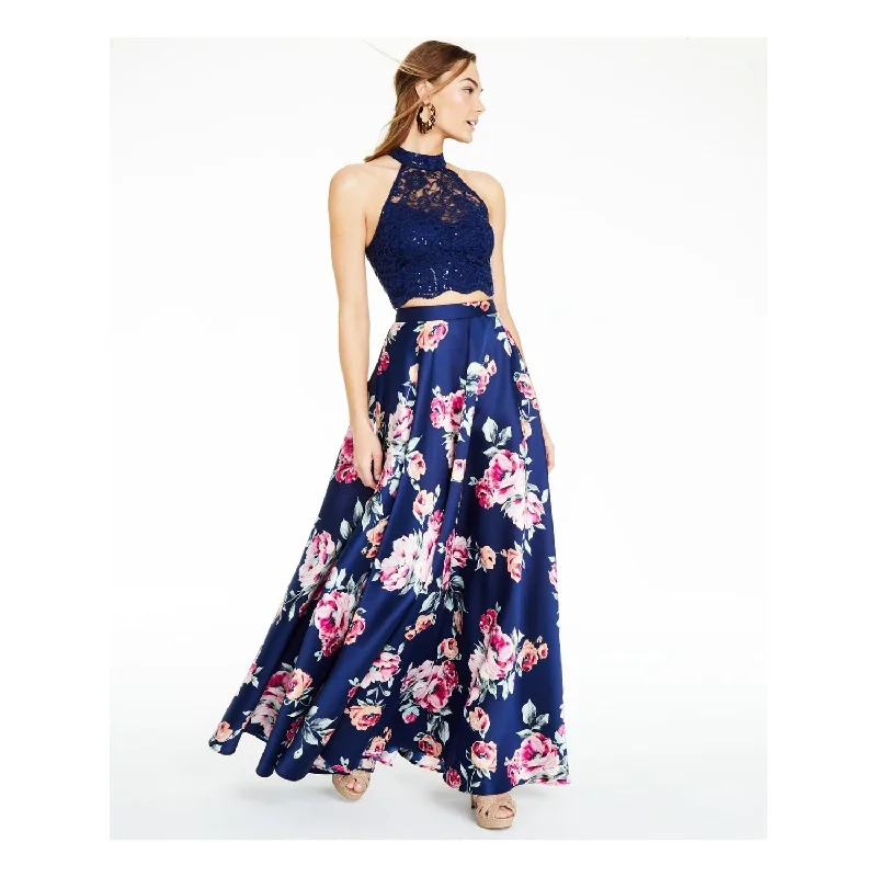 City Studios Junior's Floral Maxi Evening Skirt Blue Size 13 - 14