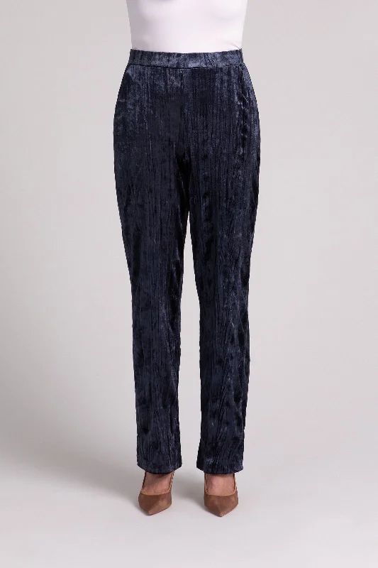 Crinkle Velvet Straight Leg Pant | Navy