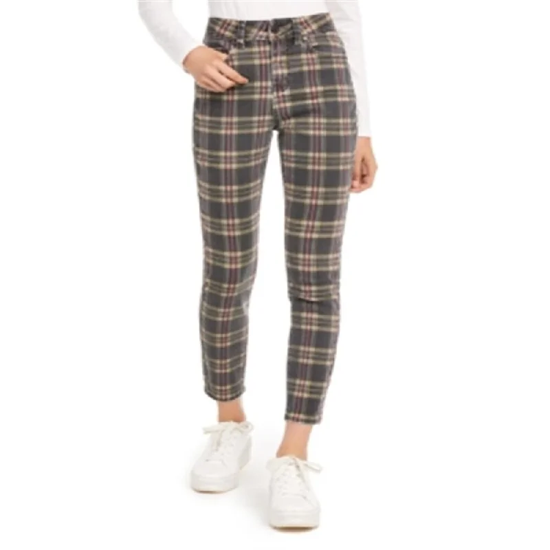 Indigo Rein Junior's Plaid Ankle Jeans Gray Size 5